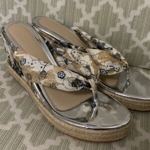 Floral Silver Wedge Sandals 8.5 - 9 (41) NEW